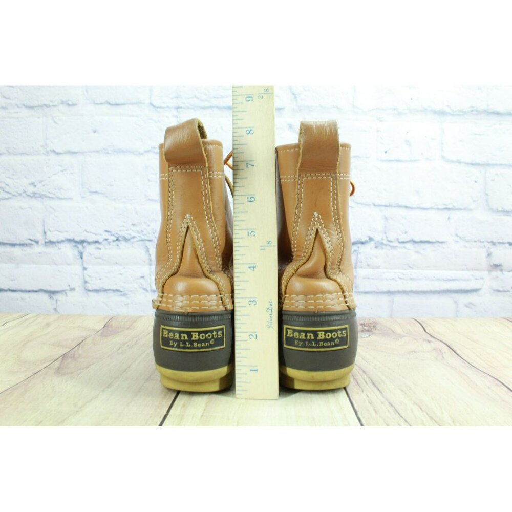 LL Bean Brown Leather Lace Up Round Toe 8" Unlined Ankle Duck Boots Size 7 M - Picture 6 of 10